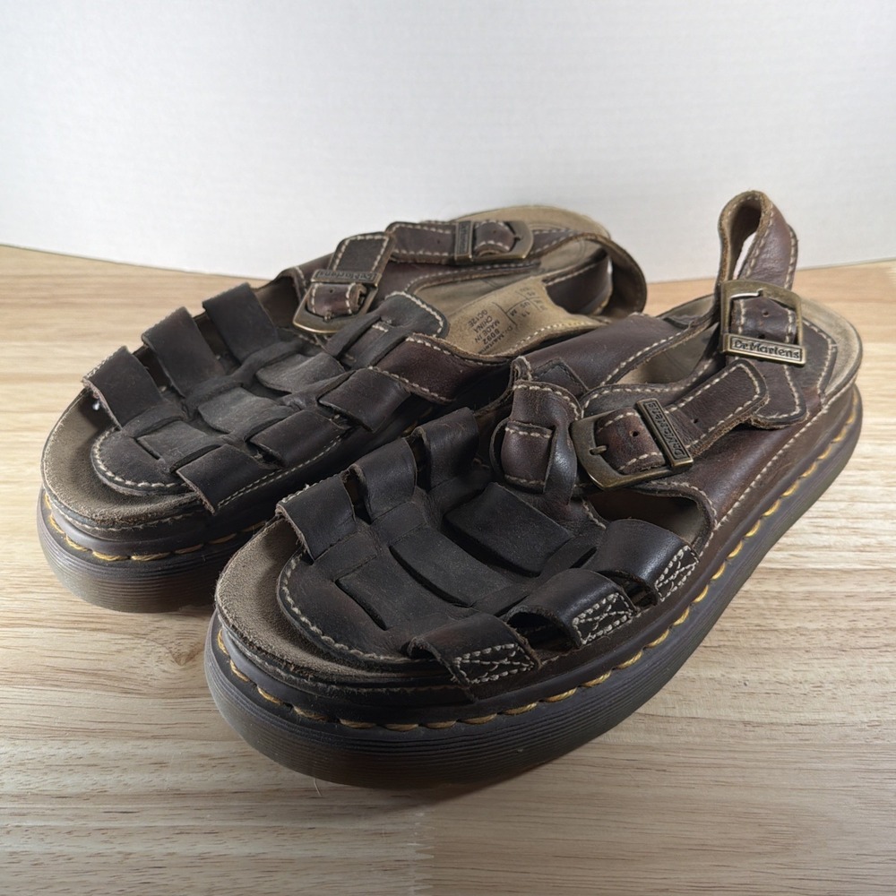 Y2K Dr. Martens Mens Size 11 Fisherman Sandals Brown Leather 8092 Vintage